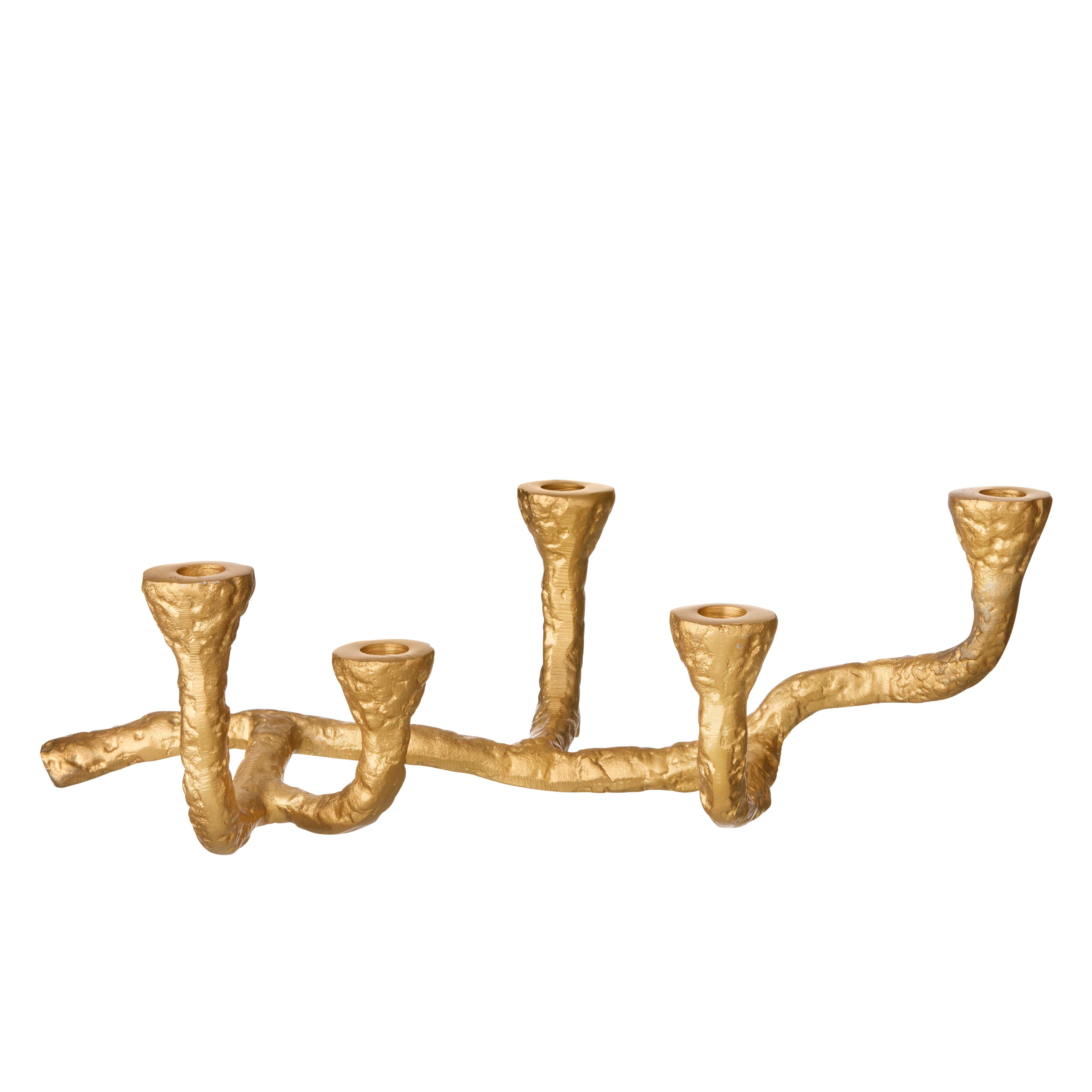 5 armet lysestage, guld - 48x36 cm.